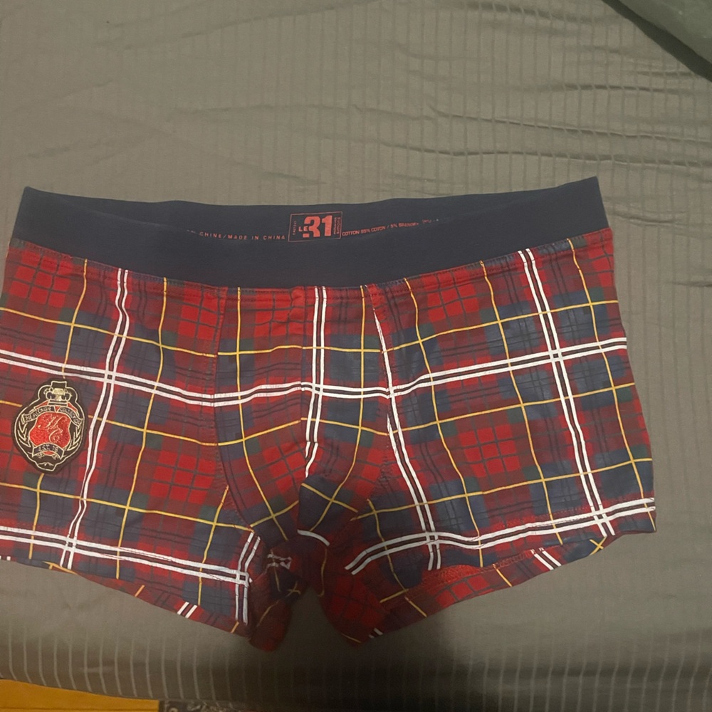 Plaid Boxer Briefs with Crest